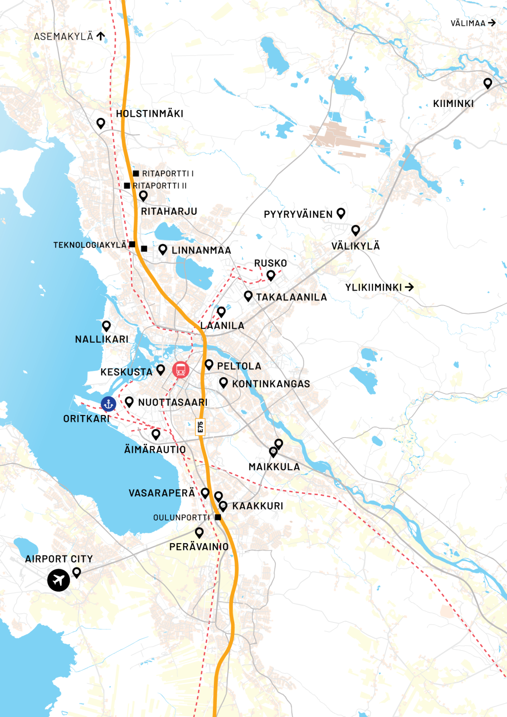 oulun yritysalueet kartalla